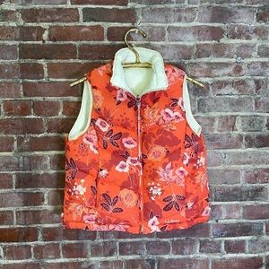 L.L.Bean Floral Goose Down Reversible Puffer Women’s Vest size M orange offwhite